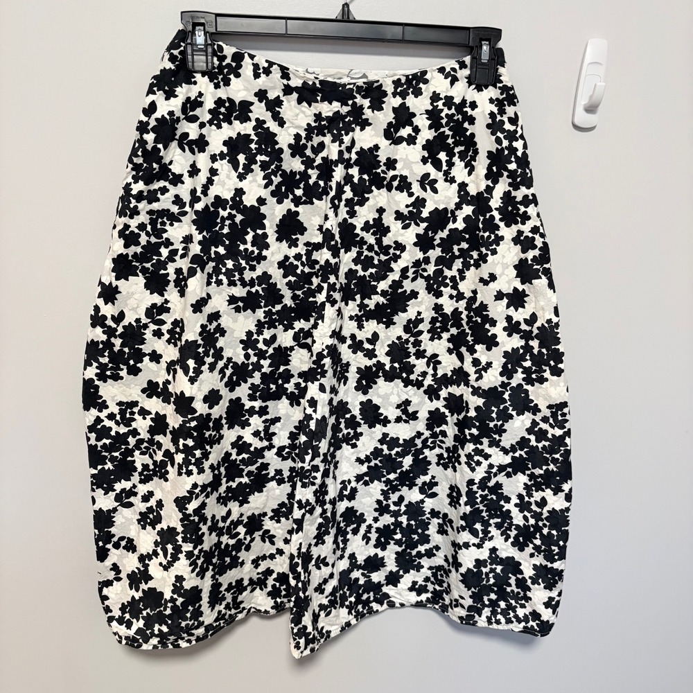 Jil Sander Floral A-Line Skirt Black White Size 38 Cotton Made Italy